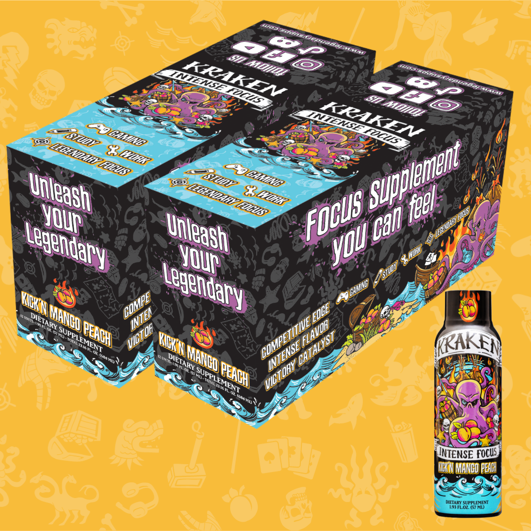 Kraken Intense Focus Legendary Bundle Pack – 24 Kick'n Mango Peach Shots